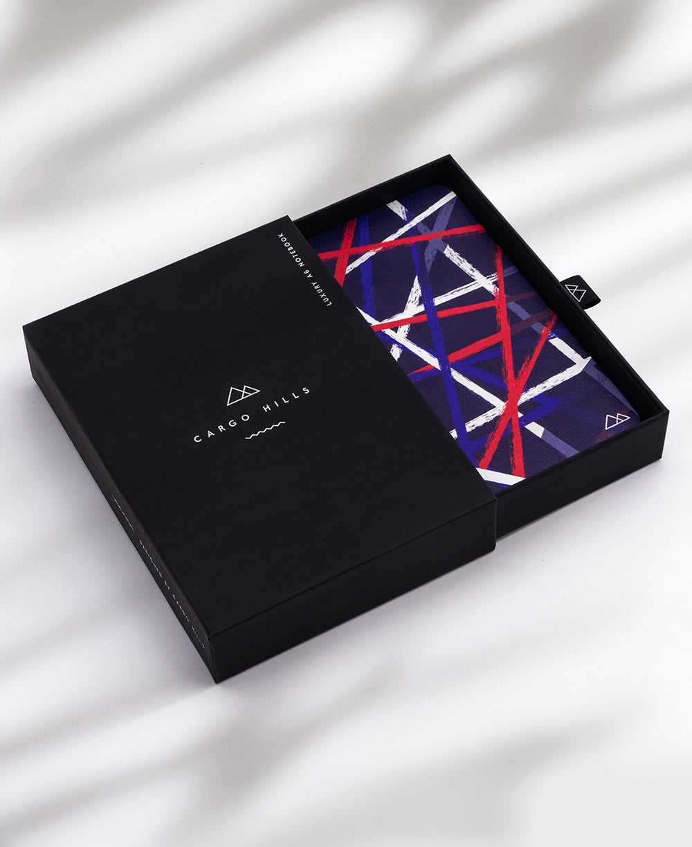 Cargo Hills black gift box open with the Spidey vibrant and bold notebook inside